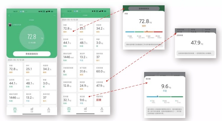 Leaone app measurement and metric screens